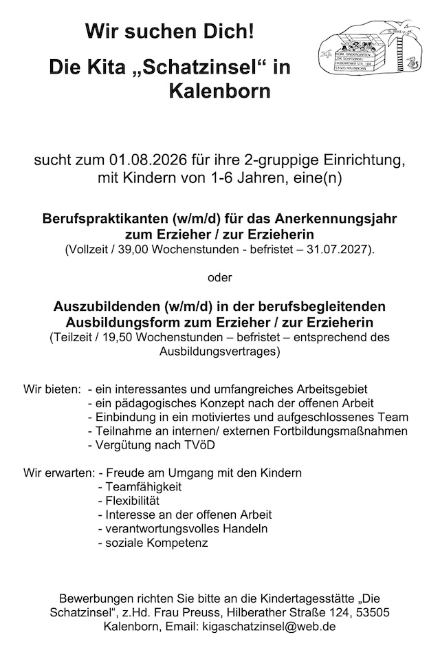 Stellenanzeige JahresPraktikant Kita Kalenborn 2025 9